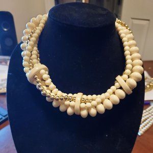 Vintage Napier Necklace Gold White Beads Stamped